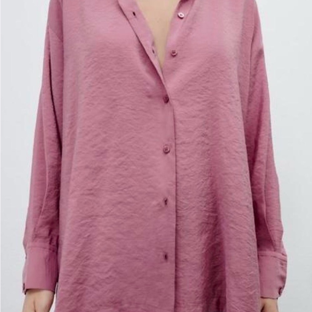 Zara Pink/Purple Casual Button Down Shirt - Very Oversized